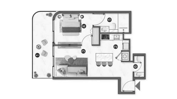 Apartment floor plan, 1 bedroom in Voxa Pantheon No. 11009 (2D)