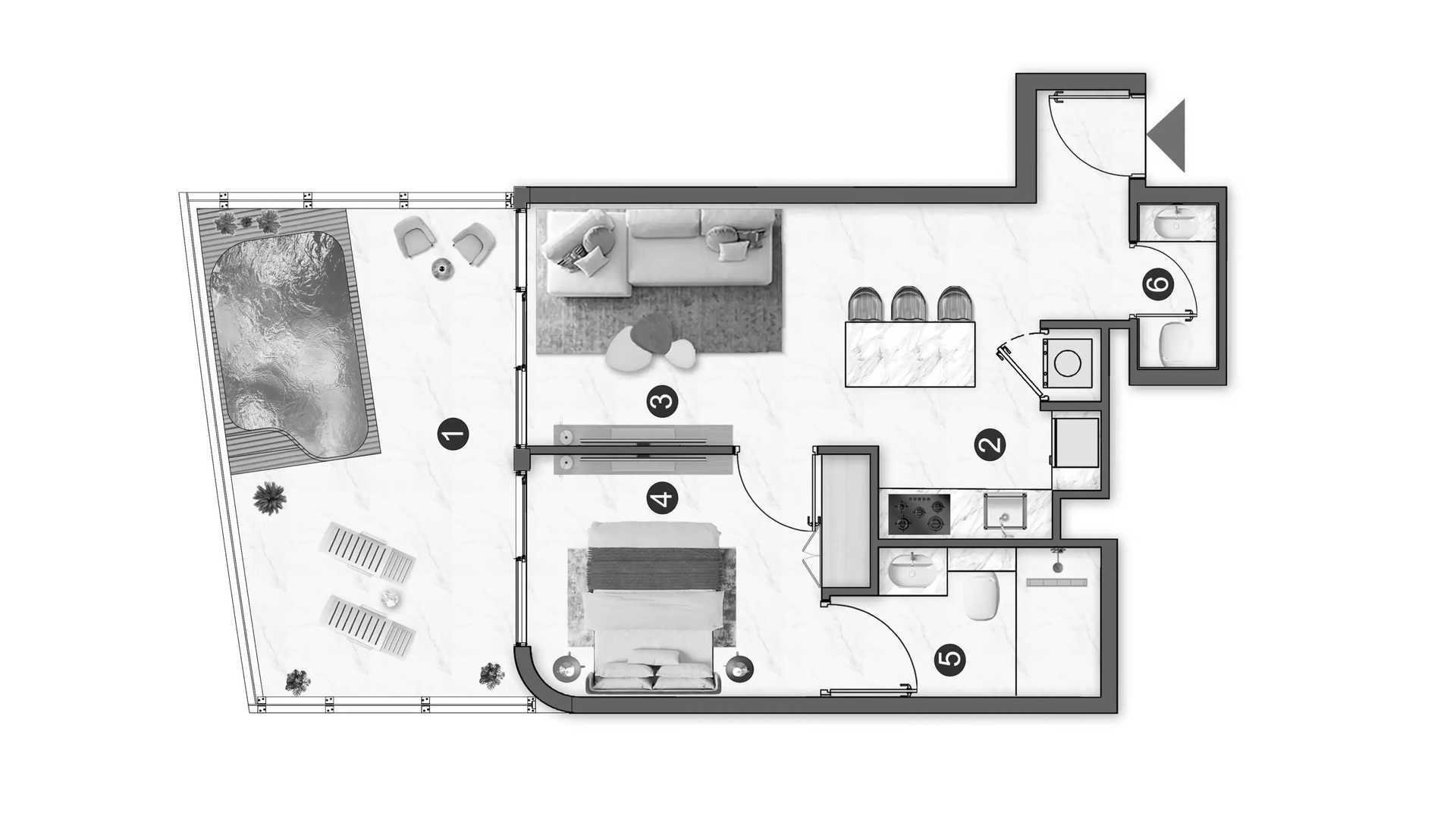 Apartment floor plan, 1 bedroom in Voxa Pantheon No. 11012