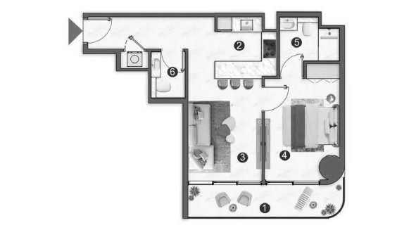 Apartment floor plan, 1 bedroom in Voxa Pantheon No. 11011 (2D)