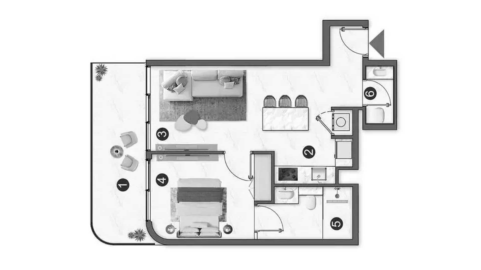Apartment floor plan, 1 bedroom in Voxa Pantheon No. 11008